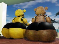2boys 3d 3d_animation animatronic anthro ass bear big_ass bouncing_ass chilling five_nights_at_freddy's freddy_(fnaf) furry golden_freddy_(fnaf) huge_ass hyper_ass male male/male muitetul no_sound on_beach robot tagme underwear video video_game_character wobbling_ass