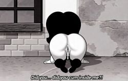 after_sex black_stockings butt butt_focus chubby chubby_female edit edited monochrome semen_in_vagina text toot_braunstein vagina white_skin