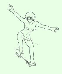 1girls blush breasts censored convenient_censoring female persona persona_4 satonaka_chie skateboard tagme uc-four