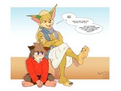 3rdharleyjoe american_opossum anthro blush feet foot_fetish fox furry harley_(3rdharleyjoe) male male_only sitting speech_bubble
