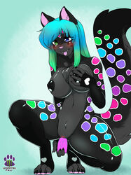 anthro areola big_breasts black_fur black_nipples blush breast_grab breasts canine chest_tuft clitoris cupping_breasts dildo female fur gradient_hair hand_on_breast heart heterochromia looking_pleasured mammal masturbation monsterpaw navel nipples penetration pussy pussy_juice rainbow_spots raised_tail sex_toy spots spread_legs spreading tongue tongue_out tuft vaginal_penetration vaginal_penetration