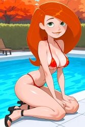 ai_generated ass breasts kim_possible kimberly_ann_possible kneeling looking_at_viewer micro_bikini thighs