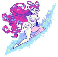 1girls daspyorno elf_ears green_eyes long_hair magenta_hair naked nude pink_hair pointed_ears pointy_ears solo tagme tattoo tattooed_body yellow_eyes
