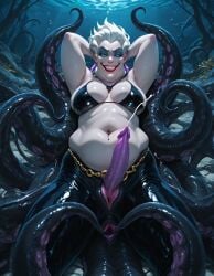 ai_generated anus arms_behind_head bikini centaur collar erection femdom futanari genital_slit monster_girl older_female presenting_erection scylla tentacles unusual_anatomy unusual_genitalia ursula_(the_little_mermaid) voluptuous