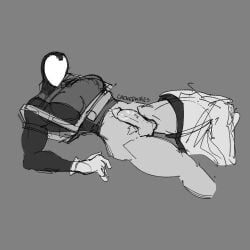 1dickgirl 1futa 2026 big_breasts breasts chewedwires clothed futanari helmet hi_res laying_down loader_(risk_of_rain) monochrome muscular muscular_futa penis precum risk_of_rain risk_of_rain_2 thick_thighs thighs