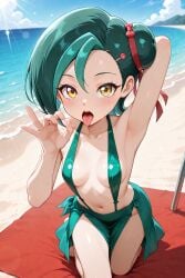 ai_generated beach green_bikini green_hair sarong tagme tori_meadows yu-gi-oh! yu-gi-oh!_zexal