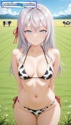 1girls 2026 ai_assisted ai_generated alisa_mikhailovna_kujou animal_print anime beach bell bikini blue_sky boobs breasts cloud cow cow_ears cow_girl cow_print hi_res high_quality high_resolution highres navel outdoors patreon patreon_username side-tie_bikini sky skypassion stable_diffusion swimsuit tits tokidoki_bosotto_russian_de_dereru_tonari_no_alya-san water watermark
