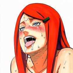 1:1 1girls 2d accurate_art_style accurate_body_type ahe_gao ahegao ai_generated bare_arms bare_shoulders blush blush_lines bodily_fluids cel_shading close-up completely_nude_female dashed_eyes eyelashes face_focus female female_focus female_only full_color grey_eyes hair_ornament hairclip high_resolution highres implied_sex light-skinned_female light_skin line_art lineart long_hair looking_pleasured manga_style masashi_kishimoto_style mature_female milf naruto naruto_(series) naruto_shippuden nose_blush nude nude_female official_style open_mouth out-of-frame_censoring parted_bangs red_eyebrows red_hair rolling_eyes saliva saliva_drip saliva_on_tongue saliva_trail sexually_suggestive shiny_skin simple_background soft_shading solo solo_female solo_focus sweat sweatdrop tearing_up tears teeth thin_eyebrows tongue tongue_out torogao upper_teeth_only uzumaki_kushina waifu white_background