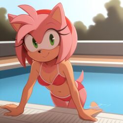 1girls ai ai_generated amy_rose dragonsoul2875 female hedgehog pool sega solo sonic_(series) sonic_the_hedgehog_(series) swimsuit