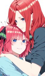 2girls ai_generated angel_yukkis big_breasts big_tits breasts breasts_focus day go-toubun_no_hanayome hug nakano_nino nakano_rena room shirt tits tits_focus