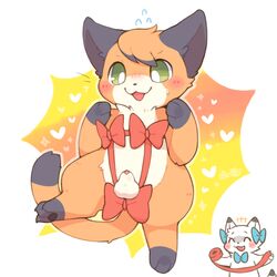 animal_genitalia balls blush bondage bound feline heart kemono male mammal penis penis_tip ribbon_bondage ribbons sheath smile solo_focus wolfwithwing