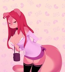 anthro cleavage female female_only furry miupix raspberry_(miu) solo thighhighs