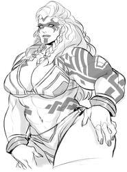 1girls 2d abs barbarian barbarian_zarya blizzard_entertainment braided_twintails braids breasts cleavage female female_only heroes_of_the_storm hips lips monochrome muscular muscular_female orangekissess overwatch painted_nails perky_breasts solo tattoos thick_thighs zarya