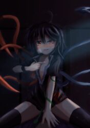 black_hair cowgirl_position female looking_at_viewer nue_houjuu red_eyes sex short_hair smile touhou wings