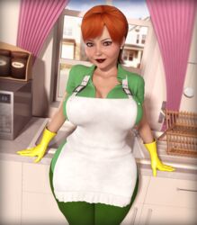 1girls 3d apron big_breasts breasts cleavage dexter's_laboratory dexter's_mom female female_only gloves milf orange_eyes orange_hair rasmus-the-owl solo solo_female