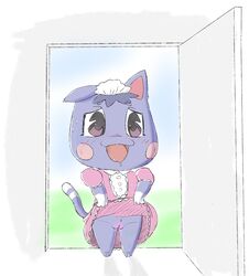 animal_crossing bottomless clothed clothing clothing_lift exhibitionism feazelbal feline maid_dress maid_headdress maid_uniform mammal nintendo presenting pussy rosie_(animal_crossing) skirt skirt_lift uniform video_games