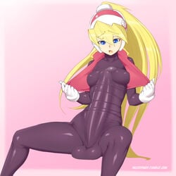 1futa autopaizuri autopaizuri_under_clothes balls breasts bulge ciel_(mega_man) cleavage cum cum_in_bodysuit cum_in_clothes erection erection_under_clothes futa_only futanari herm huge_cock hyper_penis intersex mega_man mega_man_zero necrosmos penis penis_under_clothes skin_tight solo solo_female testicles tight_clothes