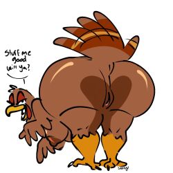 ass beak bird breast breasts female female_focus female_only furry furry_only huge_ass huge_butt pussy sketch snappy_snaz speech_bubble tail text text_bubble thanksgiving turkey