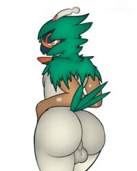 1boy 2018 absurd_res alpha_channel anthro ass avian back beak big_ass big_butt bird brown_feathers decidueye digital_media_(artwork) feathers firebadger green_feathers half-closed_eyes hand_on_hip hi_res hood male male_only markings mask nintendo orange_eyes orange_markings pokémon_(species) pokemon pokemon_sm rear_view signature simple_background solo standing tail_feathers testicles text thick_thighs transparent_background video_games watermark white_feathers wide_hips