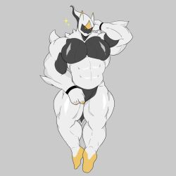 abs anthro arceus bara bracelet bulge dontvandalizebro hands_behind_head humanoid male male_only moobs muscular muscular_male muscular_thighs pecs pokemon pokemon_dppt stars tagme yellow_eyes