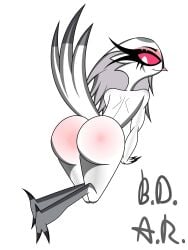 absurd_res animal_humanoid anthro ass avian avian_demon avian_humanoid b.d.a.r. bird bird_humanoid feathers female helluva_boss hi_res humanoid looking_back nude owl owl_demon owl_humanoid rear_view solo spank_marks spanked_butt stella_(helluva_boss) tail tail_feathers