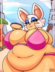 1girls ass bat bbw belly belly_overhang bikini bikini_bottom bikini_top blue_eyes blue_eyeshadow breasts chili_dog cleavage drokmars eyelashes fat female female_focus female_only hips hot_dog hotdog large_ass large_breasts morbidly_obese obese overweight overweight_female rouge_the_bat sega sonic_(series) sonic_the_hedgehog_(series) stomach thick_thighs thighs weight_gain white_hair wide_hips