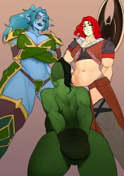 3girls abs alliance_dominance armor ass athletic athletic_female axe back_muscles back_view bikini_armor blue_body blue_hair blue_skin bound bound_hands breasts brothbowl captured catias cleavage crossed_arms defeated elf elf_ears elf_female eye_patch face_tattoo female female_human female_only femdom femsub fit fit_female girl green_body green_hair green_skin human large_breasts looking_down multiple_girls muscles muscular muscular_female night_elf night_elf_female nude nude_female orc orc_(warcraft) orc_female original_character original_characters partially_clothed ponytail pussy red_hair staring tattoo thighhighs thighs warcraft weapon world_of_warcraft