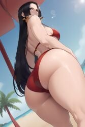 1girls ai_generated ass ass_focus azure_(artist) back back_view bare_arms bare_legs bare_shoulders bare_thighs beach big_ass big_breasts big_butt bikini bikini_bottom bikini_top black_hair blue_eyes boa_hancock clothed clothing color female female_focus female_only hi_res large_breasts light-skinned_female light_skin long_hair looking_at_viewer one_piece sand sea shounen_jump solo solo_female tagme thick_thighs water