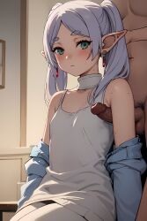 1boy 1girls ai_generated armpit_fetish armpit_sex blush choker earrings elf expressionless female frieren male penis pointy_ears solo_focus sousou_no_frieren sweat