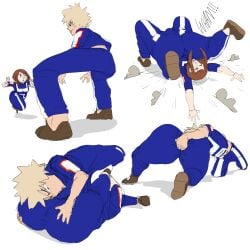 ass big_ass boku_no_hero_academia dustedburger female katsuki_bakugou large_ass male my_hero_academia ochako_uraraka sparring wrestling