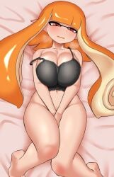 1girls alternate_breast_size bottomless breasts female inkling inkling_girl kaori_(splatoon) large_breasts light-skinned_female light_skin long_hair lying_on_back naughty_face nintendo nobunagapero orange_hair splatoon splatoon_(series) tank_top tentacle_hair thick_thighs