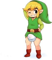 1boy big_penis blonde_hair bulge caucasian edit edited edited_image green_clothes green_clothing light-skinned_male light_skin link male male_focus male_only matospectoru nintendo penis penis_under_clothes screenshot screenshot_edit shortstack small_but_hung the_legend_of_zelda the_wind_waker thighs toon_link tunic tunic_of_the_hero video_games white_background wind_waker wink young