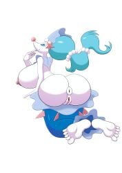 absurd_res anthro anus ass big_breasts blue_eyes blue_hair blush breasts feet female feral fingers fish generation_7_pokemon genitals hair hi_res humanoid marine merfolk nintendo nipples nude pokemon pokemon_(species) primarina pussy silentsound simple_background solo split_form