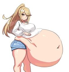 baqua belly big_belly big_breasts chubby fat hyper_belly mythra smile xenoblade_(series)