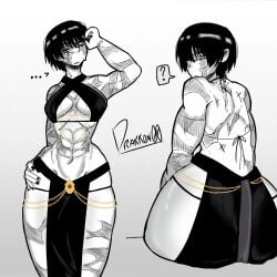 abdomen abs anime biceps big_ass big_breasts big_thighs drakkon00 dress glasses jujutsu_kaisen manga muscular muscular_female scar scars thick_thighs zenin_maki