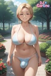 1futa ai_generated big_breasts big_testicles djxcarline futanari gigantic_breasts kawaii micropenis milf moe outdoors penis small_penis