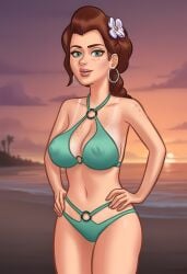 1girls 2025 2d_(artwork) ai_generated beach beach_background becca_(summertime_saga) big_breasts bikini bikini_bottom bikini_top bra breasts cameltoe civitai daeisi digital_drawing_(artwork) erect_nipples erect_nipples_under_clothes female female_only freckles freckles_on_breasts freckles_on_chest freckles_on_face freckles_on_shoulders green_eyes light-skinned_female light_skin medium_breasts nipples nipples_visible_through_clothing panties pussy pussy_lips pussy_peek red_hair red_hair showing_off smile smiling standing summertime_saga tanline tanlines teenage_girl teenager