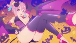 anime_screencap blue_hair devil_costume hozuki_kaede large_breasts official_art onii-chan_wa_oshimai! pink_hair revealing_clothes screencap succubus wings