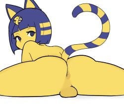 1boy animal_crossing ankha ankha_(animal_crossing) anus ass ass_focus balls cat_ears cat_tail femboy from_behind furry male nintendo presenting_anus rule_63 solo_focus stariiomega striped_tail stripes trap