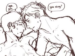 2boys bambamjiii bite_mark bite_marks blush dialogue dispatch_(game) gay male male/male male_focus male_only robert_robertson sketch sweat waterboy_(dispatch) yaoi