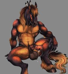 animal_genitalia animal_penis anthro balls biceps equid equine equine_genitalia equine_penis genitals hi_res horse male male_only mammal multicolored_penis noz_orlok penis simple_background solo vein veiny_penis venlightchaser