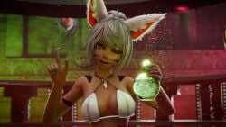 3d biggreen boob_window breasts cleavage furry furry_hybrid furry_only looking_at_viewer original original_artwork original_character potion potion_bottle short_hair wolf_ears wolf_girl