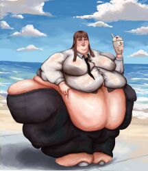 1girls belly fat_rolls huge_belly huge_thighs machinesaw mizuki_(gabbadraws) morbidly_obese morbidly_obese_female thighs ussbbw