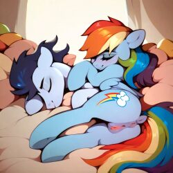 ai_generated animal_genitalia animal_pussy anus ass blue_body blue_fur closed_eyes equid equine equine_genitalia equine_pussy feral friendship_is_magic fur furry hasbro horse my_little_pony pony pussy rainbow_dash_(mlp) rainbow_hair smile soarin_(mlp) wonderbolts_(mlp)