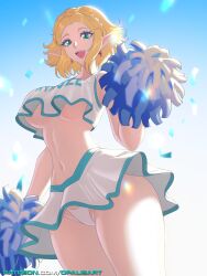 1girls bare_arms bare_legs bare_shoulders bare_thighs big_breasts bimbo blonde_hair cheerleader cheerleader_outfit cheerleader_uniform clothed clothing color elf_ears elf_female female female_focus female_only green_eyes hi_res large_breasts light-skinned_female light_skin looking_at_viewer nintendo opalisart panties princess_zelda short_hair solo solo_female tagme tears_of_the_kingdom the_legend_of_zelda thick_thighs underboob zelda_(tears_of_the_kingdom)