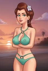 1girls 2025 2d_(artwork) ai_generated beach beach_background becca_(summertime_saga) big_breasts bikini bikini_bottom bikini_top bra breasts cameltoe civitai daeisi digital_drawing_(artwork) erect_nipples erect_nipples_under_clothes female female_only freckles freckles_on_breasts freckles_on_chest freckles_on_face freckles_on_shoulders green_eyes light-skinned_female light_skin medium_breasts nipples nipples_visible_through_clothing panties pussy pussy_lips pussy_peek red_hair red_hair showing_off smile smiling standing summertime_saga tanline tanlines teenage_girl teenager