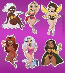 6girls artist_name bikini blonde_hair brown_hair busty captain_marvel clea_strange curvy dark-skinned_female doctor_doom genderswap_(mtf) light-skinned_female marvel marvel_comics one_piece_swimsuit rule_63 scarlet_witch starbryte storm_(x-men) swimsuit tan-skinned_female wasp_(marvel) white_hair