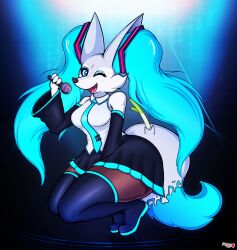 anthro anthro_only big_breasts braixen breasts female furry hatsune_miku_(cosplay) leek mahoxy mahoxy_(artist) pokemon pokemon_(species) tagme thick_thighs wide_hips