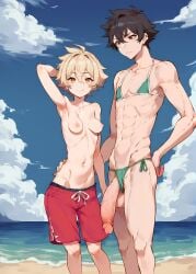 1boy 1girls abs ai_coomer ai_generated ai_hands amber_eyes areolae armpit baggy_clothing baggy_pants balls bangs beach big_penis bikini bikini_on_male black_hair blonde blonde_hair breasts brown_eyes casual_nudity closed_mouth clothes_swap clouds confident confident_female couple crossdressing dark_hair duo duo_focus embarrassed embarrassed_male erect_nipples female flaccid flaccid_penis green_bikini green_bikini_bottom green_bikini_top green_swimwear hand_on_another's_hip hand_on_hip large_penis light-skinned_female light-skinned_male light_skin looking_at_viewer looking_down male male_in_bikini male_swimwear male_swimwear_challenge naked naked_female naked_male navel nipples nude ocean outdoors outside partially_clothed penis penis_out perky_breasts perky_nipples pool red_swimming_trunks red_swimwear sand sea self_upload short_hair side_tie_bikini small_breasts smile stable_diffusion standing straight sunshine sweatdrop sweating swimming_trunks testicles tomboy topless uncensored water waves