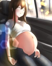 1girls 2022 akane_(pixiv) big_belly bloated_belly overeating sleeping solo solo_female stuffed_belly tagme unbuttoned_pants